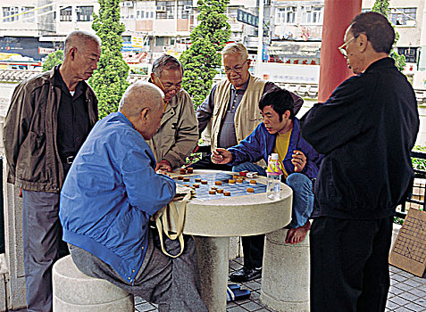 退休,人,玩,下棋,公园,香港