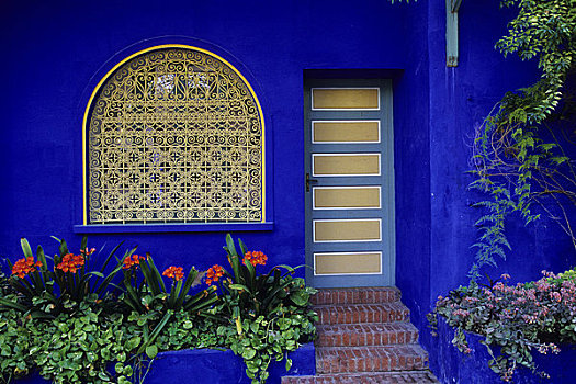 摩洛哥,玛拉喀什,圣徒,花园,蓝色,房子,门,窗户