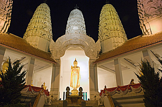 光亮,佛教寺庙,夜晚,素可泰,泰国,亚洲