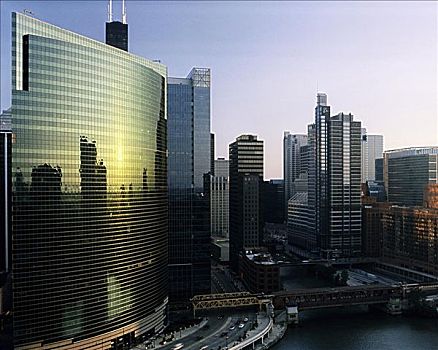 摩天大楼,城市,开车,芝加哥,伊利诺斯,美国