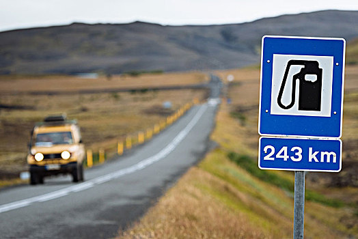 标识,加油站,街道,吉普车,靠近,冰岛,欧洲