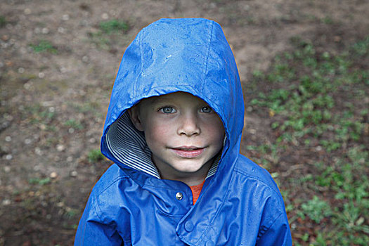 男孩,肖像,蓝色,雨,外套,露营,公园,德克萨斯,美国
