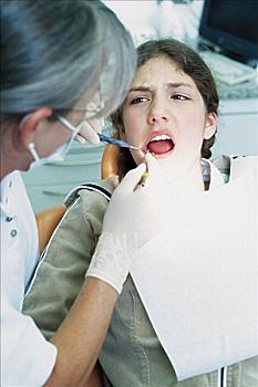 女孩,检查,牙医