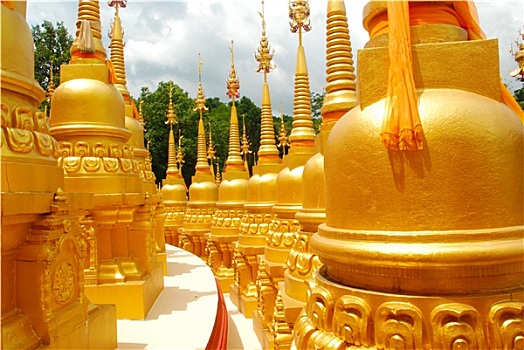 上面,五个,100,塔,寺院,沙拉武里,泰国