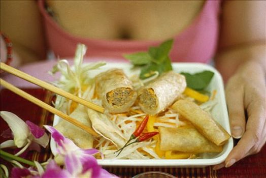 女人,盘子,亚洲人,开胃食品