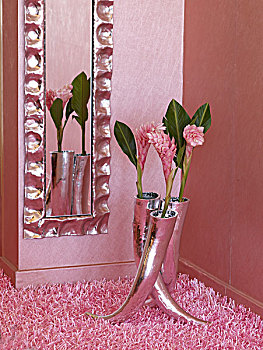 豪华,花瓶,银,镜子,粉色