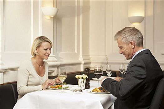 男人,女人,吃,一起,餐馆