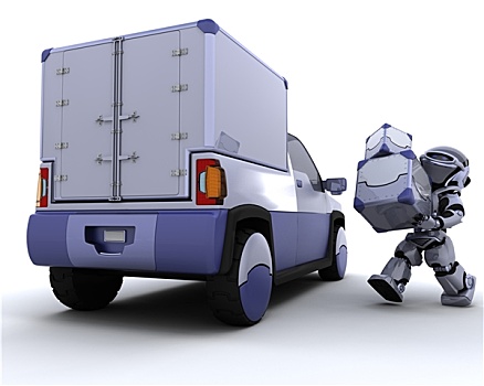 机器人,装载,盒子,背影,卡车