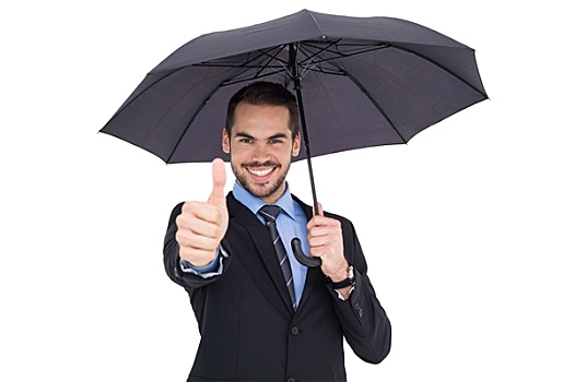 乐观,商务人士,伞,竖大拇指