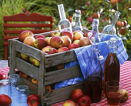 板条箱,苹果,瓶子,果汁