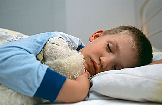小男孩,睡觉,毛绒玩具,手臂