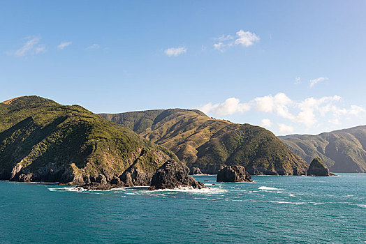 岩石海岸,马尔伯勒,声音,皮克顿,南岛,新西兰,大洋洲