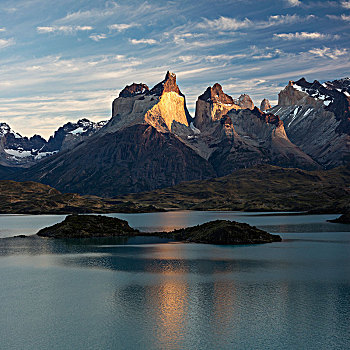 山,山丘,日出,结冰,湖,拉哥裴赫湖,国家公园,智利,南美