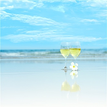 两个,玻璃杯,白葡萄酒