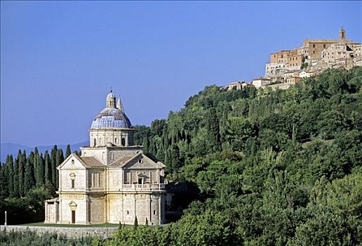 朝圣,教堂,蒙蒂普尔查诺红葡萄酒,锡耶纳省,托斯卡纳,意大利,欧洲