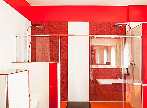 红色,白色,奢华,现代,卫生间