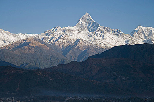 攀升,山,一个,喜玛拉雅,山脉,攀登,旅游,神圣,本地人,波卡拉,尼泊尔,十二月