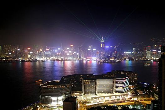 雷射,展示,中心,上方,维多利亚港,香港,中国,亚洲