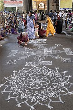 女人,制作,正面,庙宇,钦奈,泰米尔纳德邦,印度