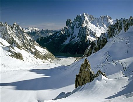 山,顶峰,冰河,勃朗峰,群体,皱叶甘兰,阿尔卑斯山,夏蒙尼,法国,欧洲