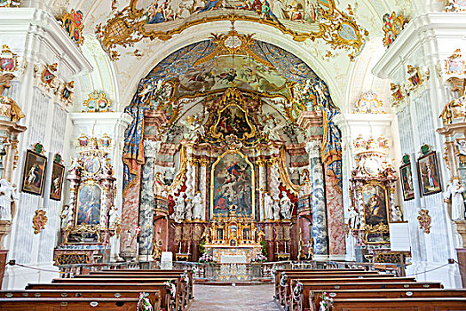 室内,圣坛,寺院,教堂,莱顿哈斯莱赫,巴伐利亚,德国,欧洲