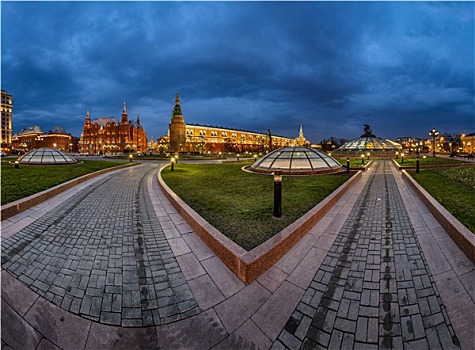 全景,广场,莫斯科,克里姆林宫,晚上,俄罗斯