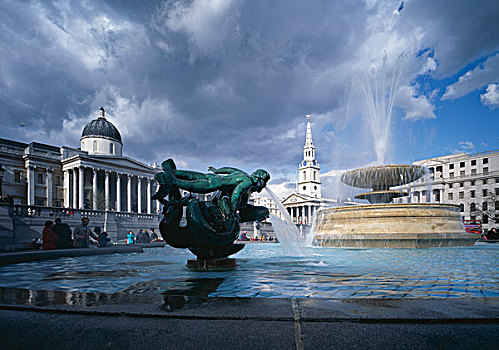 特拉法尔加广场,伦敦,喷泉,国家美术馆,圣马丁,地点