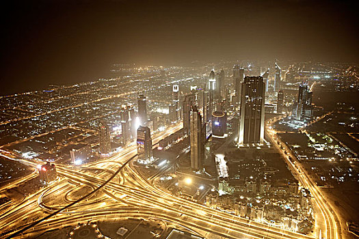 风景,上方,迪拜,哈利法,夜晚