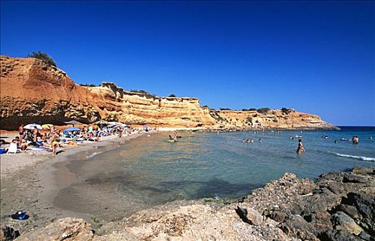 岩石海岸,靠近,伊比沙岛,巴利阿里群岛,西班牙