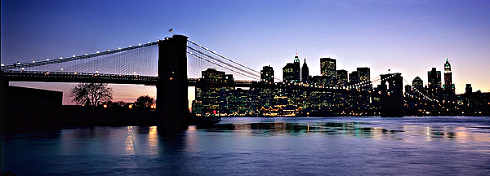 日落,上方,下曼哈顿,布鲁克林大桥