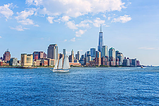 曼哈顿,天际线,纽约,阳光,美国,蓝天