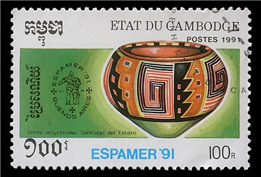邮票,柬埔寨,前哥伦布时期,人造品