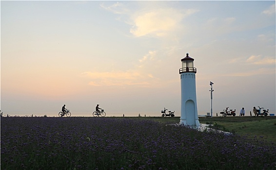 山东省日照市,清晨的海边凉爽宜人,市民游客悠闲漫步