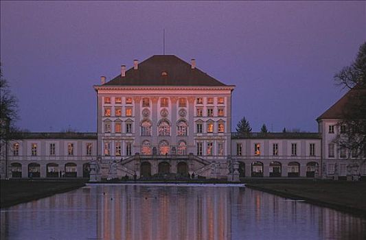 湖,夜光,宫殿广场,慕尼黑,巴伐利亚,德国,欧洲