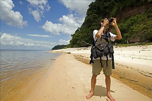 巴西人,摄影师,离子,摄影,雨林,堤岸,亚马逊河,干燥,季节,亚马逊流域,巴西