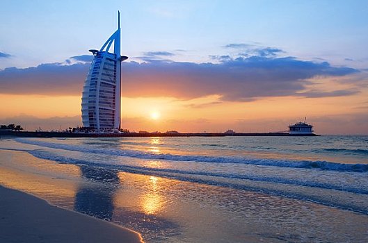 反射,太阳,水中,帆船酒店,迪拜,阿联酋