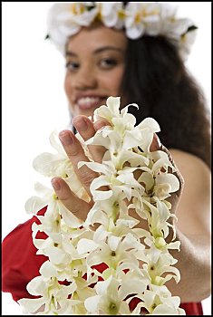 夏威夷,女人,花环