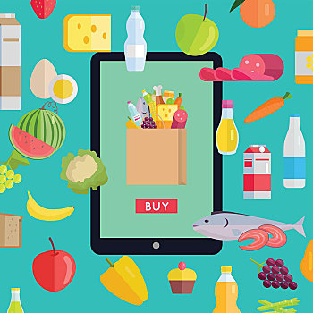 上网,食品市场,旗帜,矢量,设计,插画,多样,食物,网页,模版,概念,杂货店,超市,农场,场所