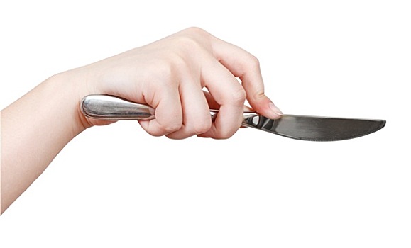手,餐刀,隔绝,白色背景