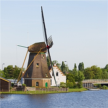荷兰,风车,房子,桥