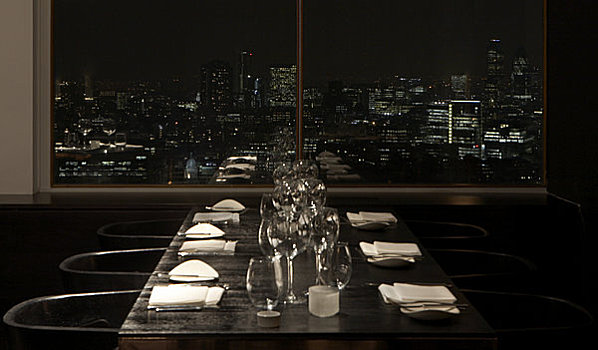 中心,伦敦,2008年,桌子,餐馆,夜晚,天际线,上方