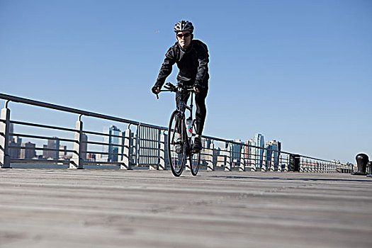 男人,骑自行车,上方,桥