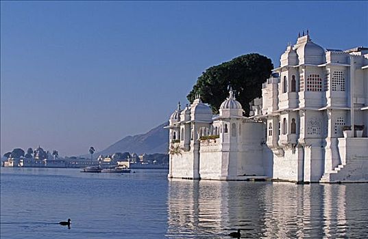 湖上皇宫,酒店,漂浮,湖,皮丘拉,宫殿,远景,拉贾斯坦邦,乌代浦尔