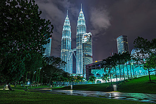 双子塔,光亮,夜晚,吉隆坡,马来西亚