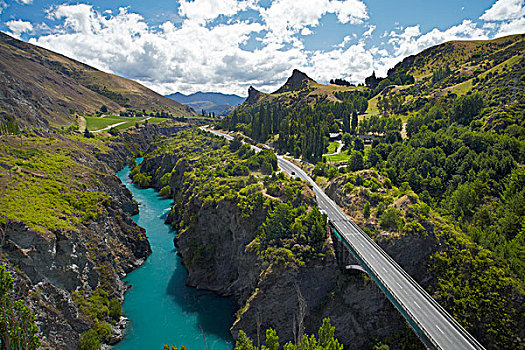 桥,上方,河,峡谷,南岛,新西兰