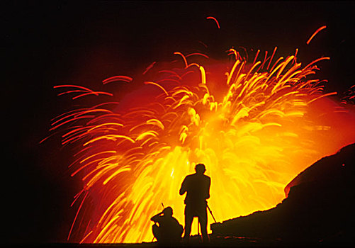 人,火山,火山岩,喷发,海洋,山,基拉韦厄火山,夏威夷,四月