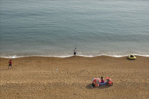 人,海滩,垂钓,橡皮艇,南海岸,英格兰,英国,欧洲