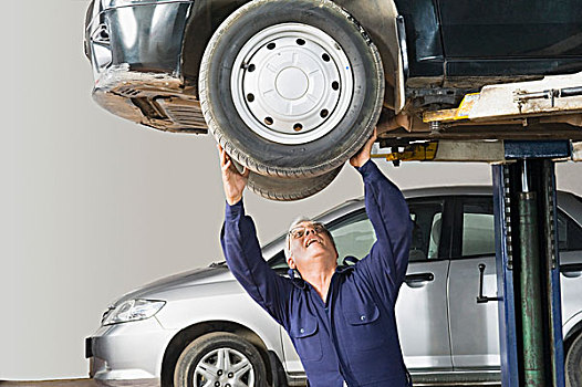 汽车修理,工作,汽车,轮子,车库