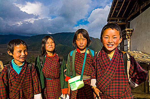 高兴,学童,制服,不丹