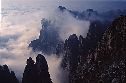 安徽黄山,日出,雪景,云海,雾淞